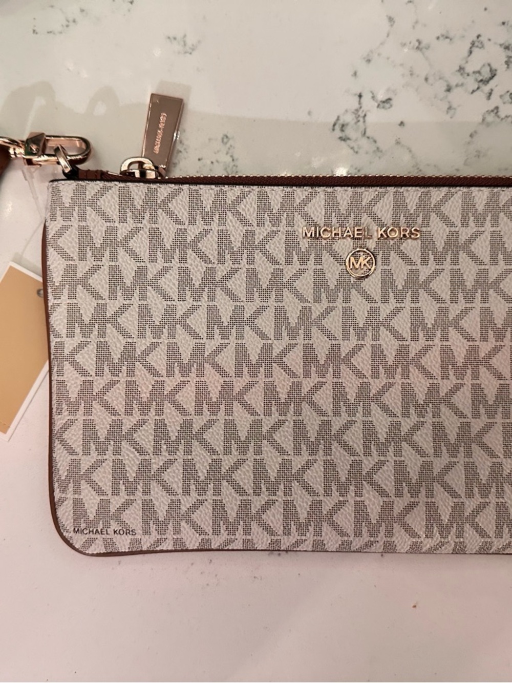 Michael Kors Beige and Brown Monogram Wristlet